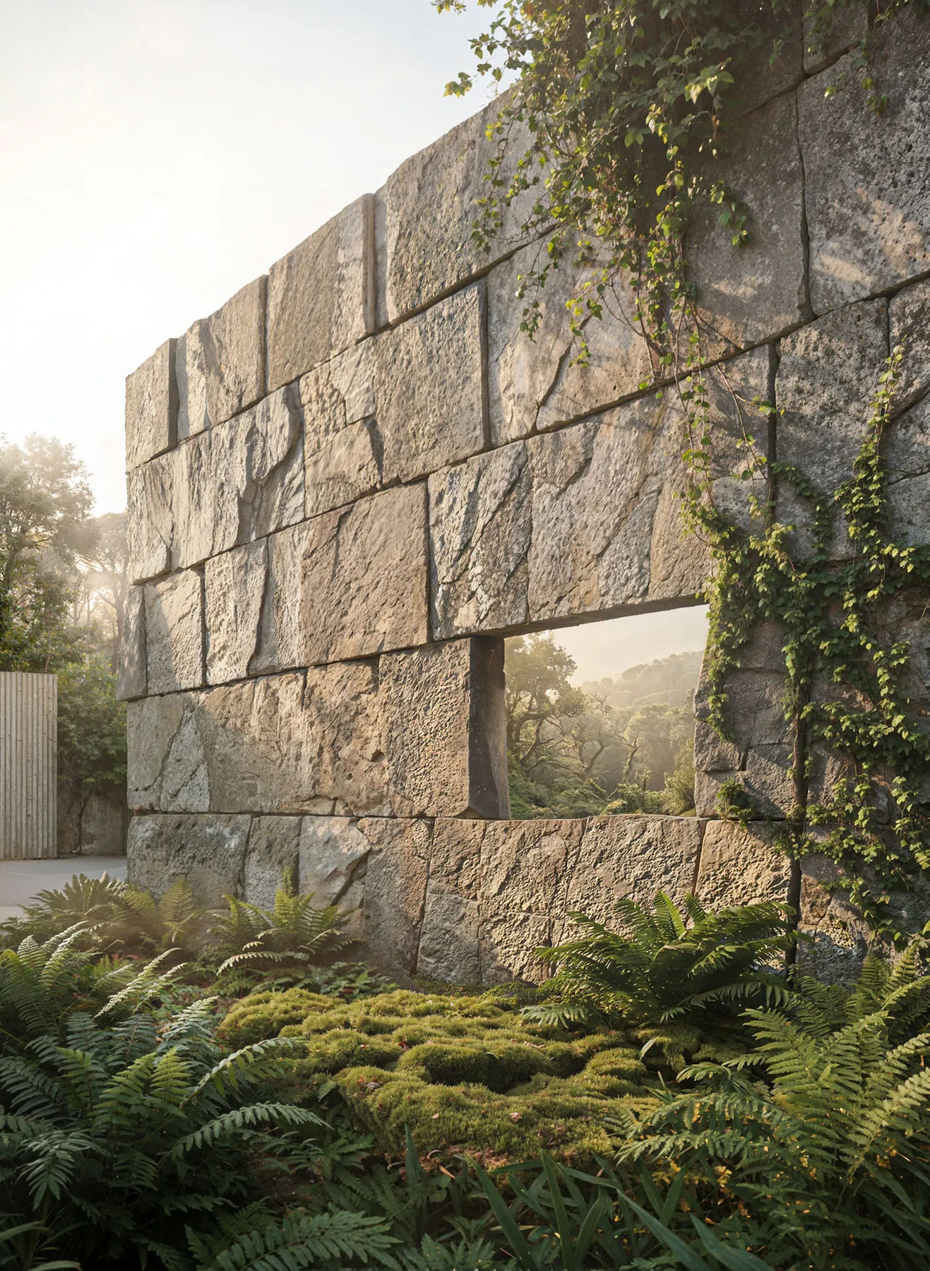 Stone wall with vegetation