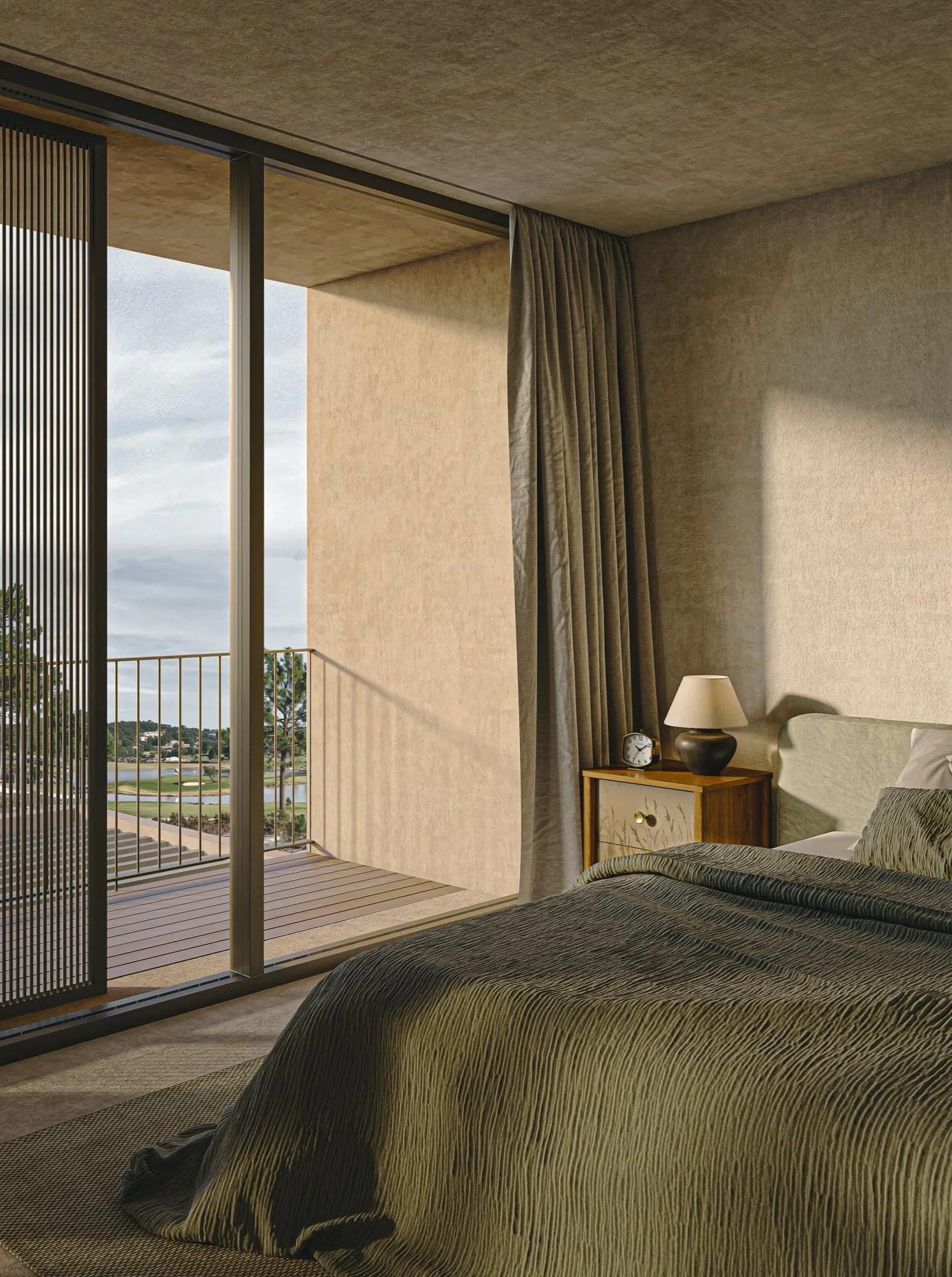 Bedroom with the bed facing the balcony and the sea