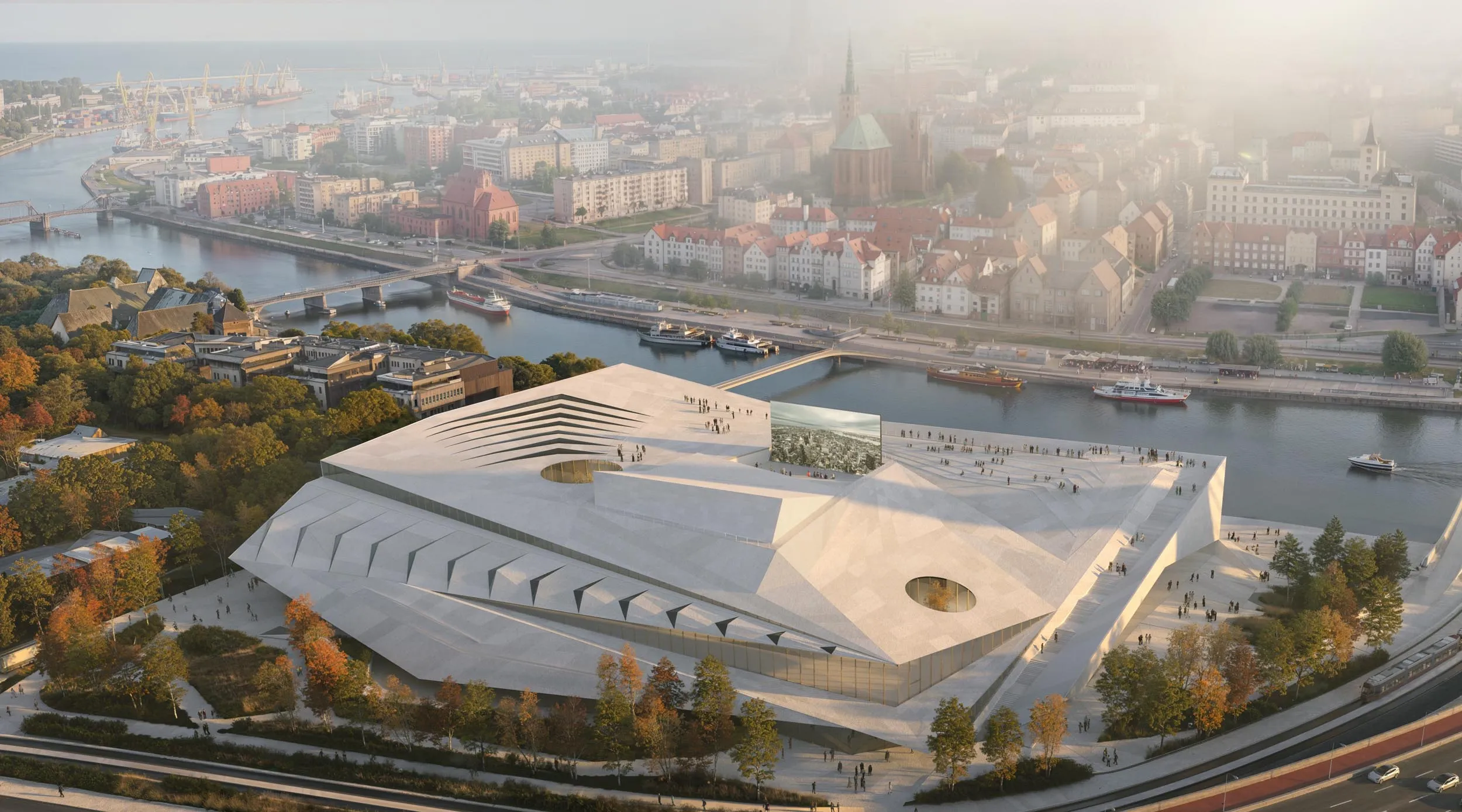 Aerial view of the theatre by the river