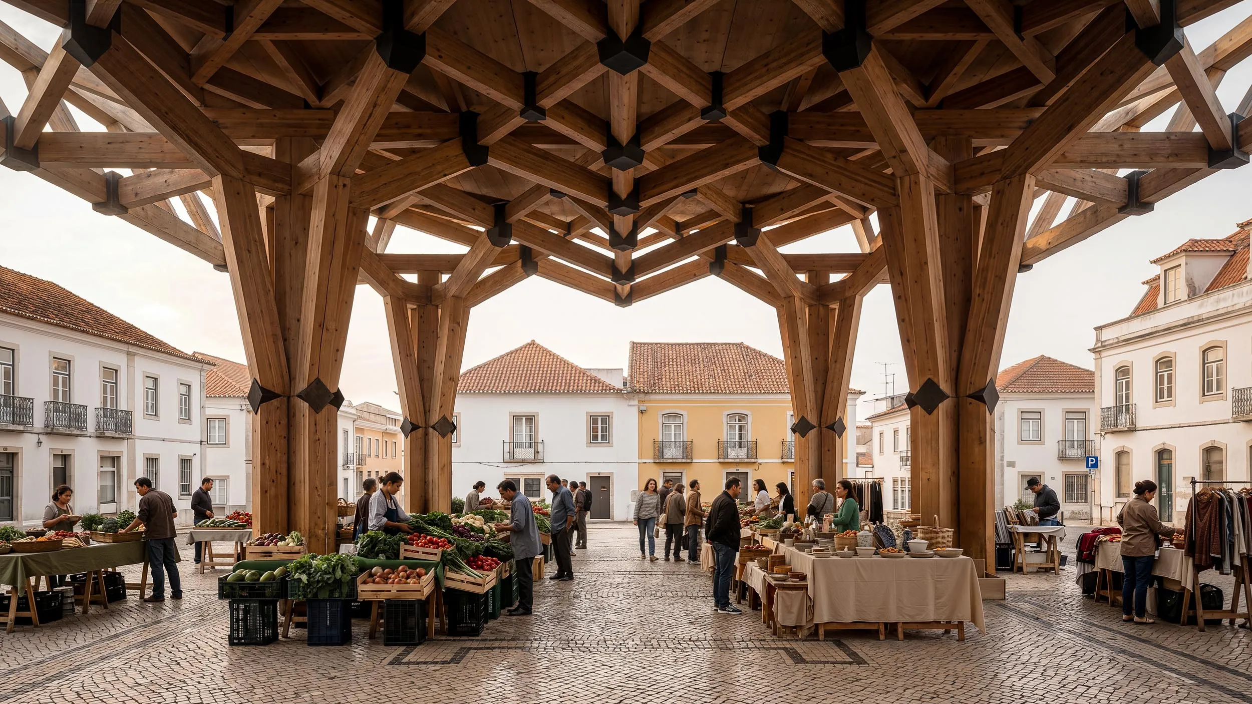 Timber market canopy on the square