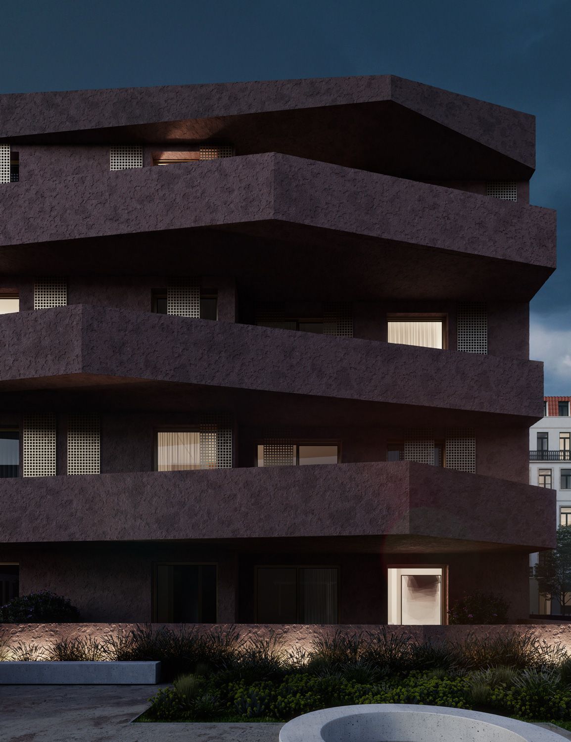 Red Block - Outdoors, facade by night | GDA-V Architectural Visualization